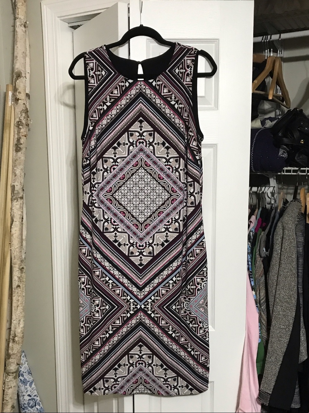 White House Black Market Black and Pink Geometric Sheath Dress